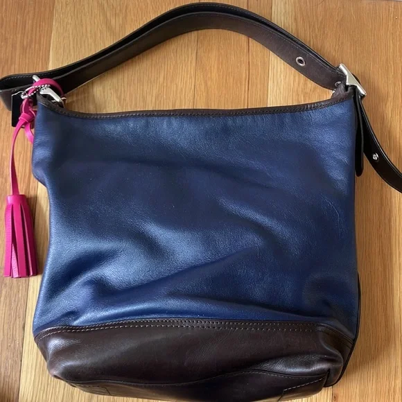 COACH Legacy Color Block RARE Shoulder Crossbody Bag Navy Pink Brown Silver EUC - Picture 9 of 13